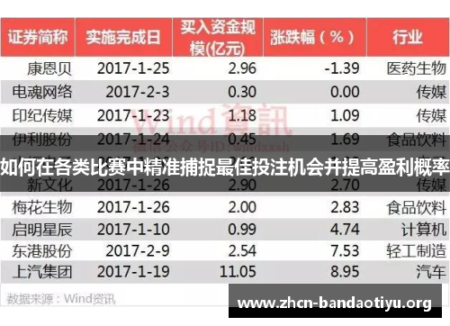 如何在各类比赛中精准捕捉最佳投注机会并提高盈利概率